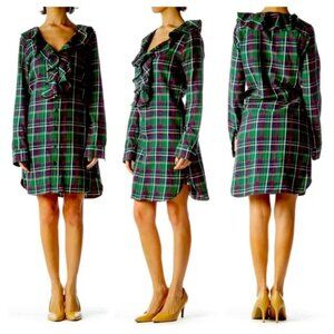Ralph Ralph Lauren Rugby Tartan Plaid Ruffled Flannel Shirt Dress Size S